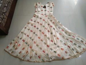 Elegant Cream Block Print Gown