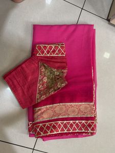 Vibrant Pink Saree with Gold Border