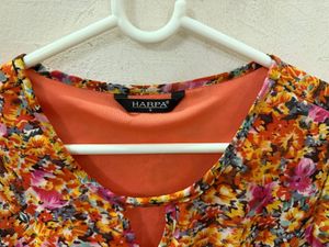 Vibrant orange Floral Midi Dress