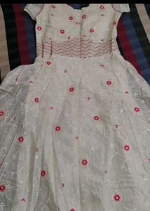 White  Embroidered Anarkali Kurti
