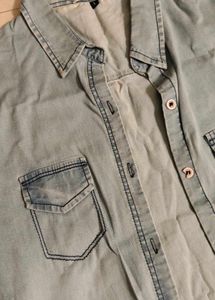 Distressed blue denim jacket shirt