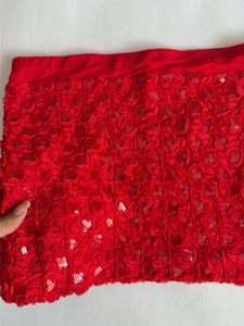Y2k Red Embroidered Skirt with Sequins