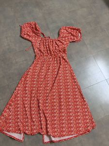 Red Floral Print Puff Sleeve Dress