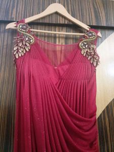 Elegant Shimmer Beaded Burgundy Midi Dress