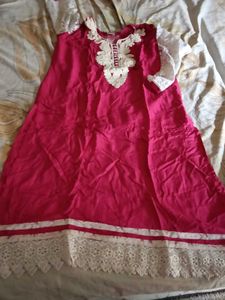 Stylish Pink Kurta with White Lace