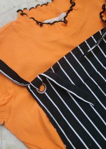 Striped Pinafore Dress with Orange Top