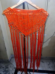 Orange Crochet Fringe Top