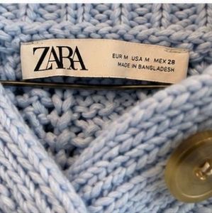 ZARA Cable Knit Cropped Sweater – Baby Blue | Size