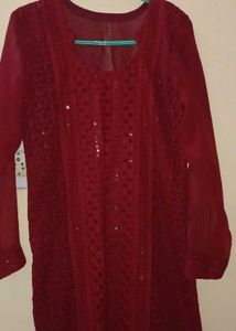 Maroon stitched dress material