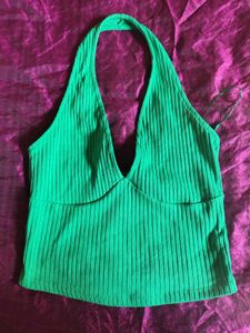 Vibrant Green Ribbed Halter Top