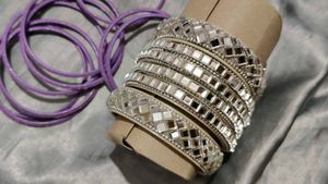 Velvet Purple &amp; Mirror Work Bangles Set