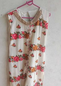 white kurti with pink flora design