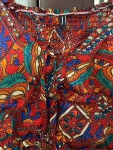 Boho Print Tie-Front Crop Top