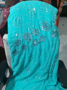 DESIGNER CYAN Colour Saree ( Totally New )