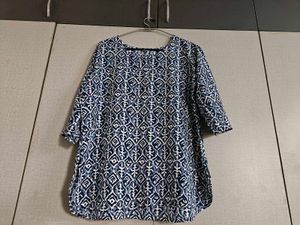 Boho Blue & White Print Tunic Top