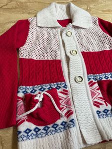 Chic Red &amp; White Knit Cardigan❤️🍁🍂