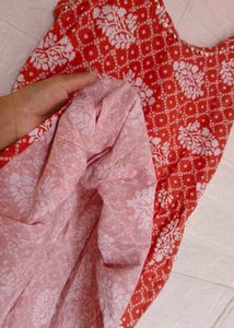 Vibrant Orange Kurta Set with White Print