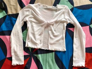 Sheer White and black Tie-Front Cardigan