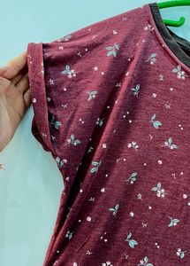 Maroon Floral Print T-Shirt