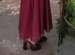 Burgundy Marry Platform Heels