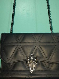 Combo Black Chain Strap Bag And Beige Sling Ba