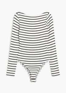 Striped white long-sleeve bodysuit