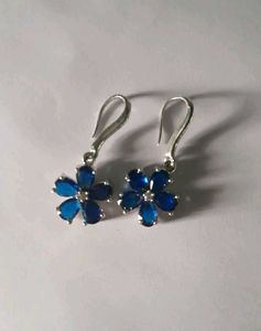 925 silver Blue Flower Drop Earrings