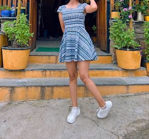 Blue Boho Print A-Line Mini Dress