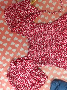 Red &amp; White Animal Print Smocked Dress