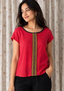 Vibrant Red Embroidered Top