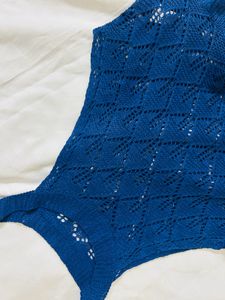 Blue Knit Crochet Top