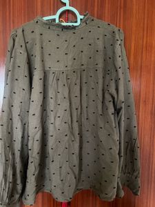 Khaki Green Polka Dot Top