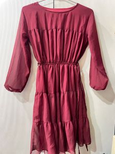 Burgundy Tiered Chiffon Dress