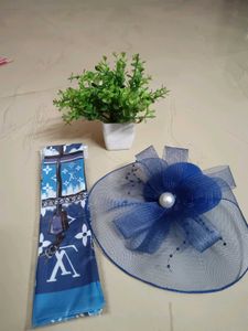 Combo Set Designer Blue Scarf &amp; Hair Accessory