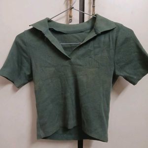 Green Crop Top with Collar