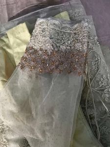 Embroidered Floral Soft Net Saree set