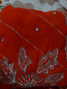 orange  mirror work  party wear saree