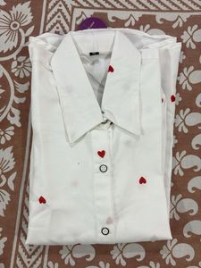 NEW White Heart Print Button-Up Shirt