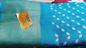 Brand New Blue Saree with White Motifs