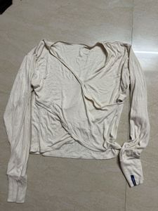 Cream Wrap Long Sleeve Top