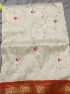 Elegant Cream Saree with Floral Embroidery