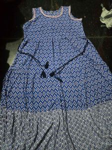 Stylish Blue & White Printed Maxi Dress