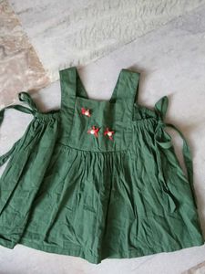 Green Girls Top with Floral Embroidery