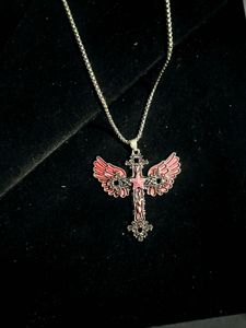 Gothic Winged Cross Pendant Necklace