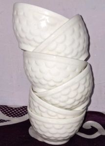 Set of 6 White Embossed Ceramic(Ice-cream Bowls)