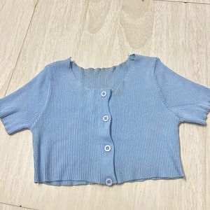 Light Blue Button-Up Cropped Cardigan