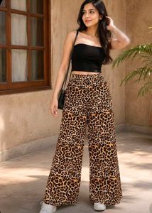 Leopard Print Wide Leg Palazzo Pants