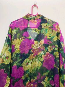 Vibrant Floral Sheer Blouse