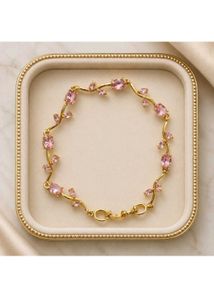 Elegant Floral Bracelet with Pink Stones