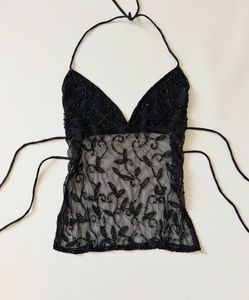 Sparkling Black Beaded Halter Top